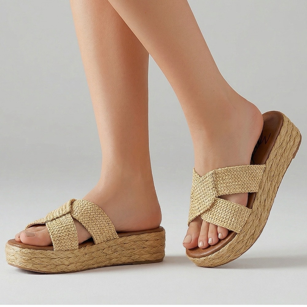 Zodiac Izzy Platform Slide Sandals Womens 5.5 Natural Woven Espadrille Boho Chic